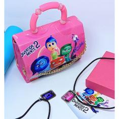 Kit Bolsa Infantil Mini Bag Cute Alça Pérola Disney Divertidamente 2 Filme + Colares Duplo Amizade Divertida Mente Moda