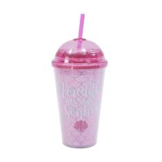 Copo Tampa Oval Rosa Sereia 450ml - Taimes