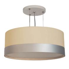 Lustre Pendente Cúpula Crú Com Detalhe Prata 40x15 2e27