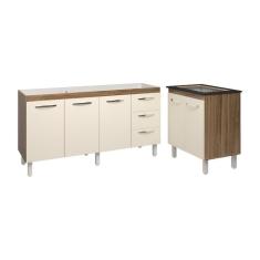 Armário Cozinha Balcão Gabinete De Pia 160 Cm Estela E Balcão Fran Para Fogão Cooktop 4 Bocas Savana Off White