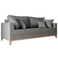 Sofá 3 Lugares Beny Base de Madeira Linho Rústico Grafite - Mobly