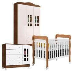 Quarto de Bebê Ariel 3 Portas com Berço Americano Lila Branco Acetinad