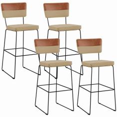 Kit 04 Banquetas Altas Sala Jantar Allana L02 Faixa material sintético