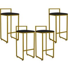 Kit 04 Banquetas Alta Para Cozinha Sala De Jantar Hanna L02 Dourado Co