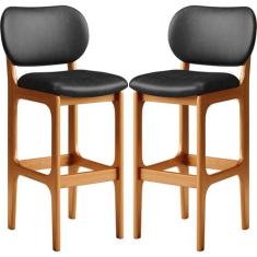 Kit 02 Banquetas Alta Para Cozinha Madeira Fixa Betta L02 Imbuia Sinté