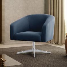 Poltrona Decorativa Giratória Cromada Stella Suede D03 - D'Rossi, Azul
