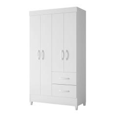 Guarda Roupa Solteiro Mobi 4 Portas de Bater 2 Gavetas MDP Branco Fosco Albatroz Móveis