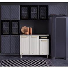 Balcão de Cozinha com Tampo 3 Portas 1 Gaveta Diamante Smart Telasul Branco/preto