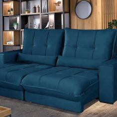 Sofá Retrátil e Reclinável Thor - Molas Ensacadas 210 Cm – Veludo Azul Marinho