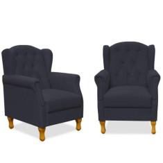 Kit 02 Poltronas Decorativas Para Sala de Estar Yara P02 Suede Preto -