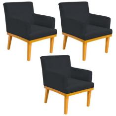 Kit 03 Poltronas Decorativa Para Sala de Estar Base Mel Beatriz W01 Su