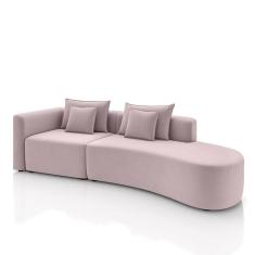 Sofá Curvo Decorativo Kimiko 297cm 2 Lugares Sala De Estar Com Chaise Veludo Rosê G52 - Gran Belo