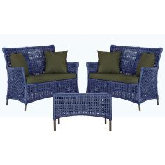 2 Sofá Área e Mesa Igapó Alumínio Pintura Marrom Corda Náutica Estofado Impermeável Almofada 13 Trama