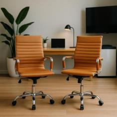 Kit 2 Cadeiras De Escritório Presidente Executiva Alta Charles Eames E