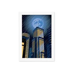 Quadro Super Heróis Geek Azul Lua Moldura Branca 33x43cm