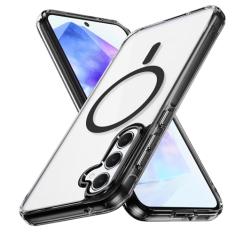 Lunivop Capa rígida para Samsung Galaxy A55 5G [compatível com Magsafe] Capa magnética resistente a amarelamento transparente para A 55 16.8 cm 2024 Rugged Best Phone Cases Preto