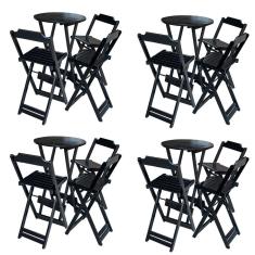 Kit 4 Jogos de Mesa Bistrô de Madeira Dobrável com 3 Banquetas - Preto