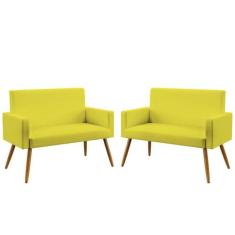 Kit 2 Poltronas Namoradeiras Decorativas Vega Suede Amarelo Aradecor