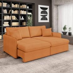 Sofá Reclinável E Retrátil Gandalf Bipartido 214cm Caixa Zero Com Almofadas Bouclê Terracota G33