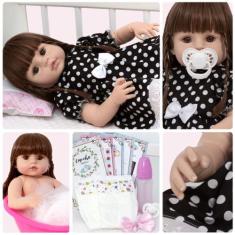Boneca Estilo Reborn Baby Gatinha Diversos Itens Enxoval - Cegonha Reb