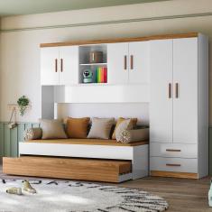 Jogo De Quarto Completo Infantil Roupeiro 2 Portas 2 Gaveta Ponte 4 Portas e Bicama Ônix