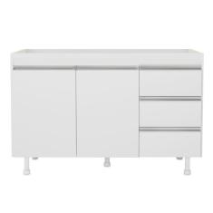 Balcão De Cozinha Lux Para Pia De 120cm 100%mdf Sem Tampo 02 Portas E 03 Gavetas Branco - Abmaza