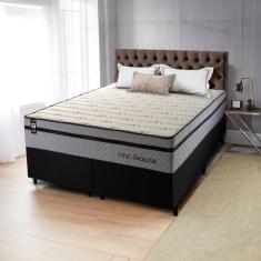 Conjunto Cama Box c/ Molas Ensacadas Preston Cinza Queen 158x198x71