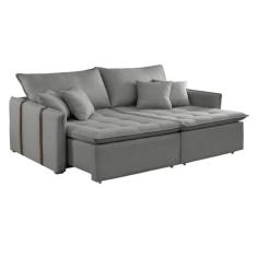Sofá Cama 3 Lugares Retrátil 200cm Detroid Yescasa Linho Cinza