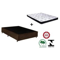 Cama Box Casal Marrom Suede + Colchão Espuma D20 138x188x8
