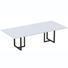 Mesa De Reunião Retangular 260 X 120 Cm Pé Tubular Pe25 Em Mdp Cinza Base Preta