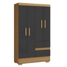 Guarda Roupas Solteiro 4 Portas 2 Gavetas Atacama / Grafite Coimbra Aramóveis Atac Graf