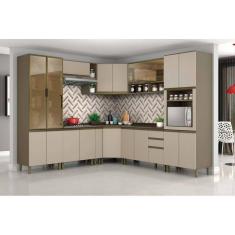 Cozinha Modulada Henn Connect 14 Peças (4 Armários + 4 Balcões + 2 Paneleiros + 4 Complementos) C14P05 Duna/Cristal