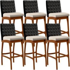 Kit 06 Banquetas Altas Mila Preto Linho Cru