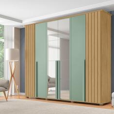 Guarda-roupa Casal 6 Portas com Espelho e 4 Gavetas Amsterdã Cinamomo Verde Água