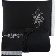Jogo de Lençol Queen Cama Box Casal Bordado 03 Pçs - Tapetemalha Enxov