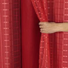 Cortina Blackout PVC com Tecido Voil Xadrez 2,80 m x 2,30 m Vermelho -