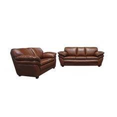 Conjunto Sofá de Couro Bradley 3 e 2 Lugares - Conhaque com Brilho