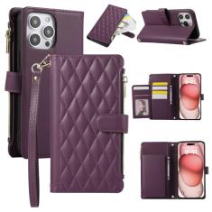 Capa carteira para iPhone 14 Pro, capa de couro para celular com 6 compartimentos para cartão e 1 compartimento para dinheiro e 1 bolsa com zíper, fivela magnética à prova de choque com corda de mão e