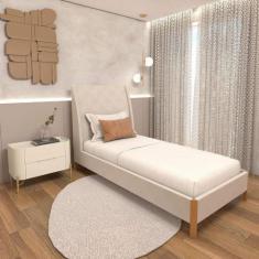 Cama Solteiro com Cabeceira e Mesa de Cabeceira 100% MDF - Casa Lar Do