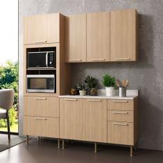 Cozinha Compacta Tulipa 6 Portas e 5 Gavetas Freijó/Mármore Branco - Tecno Mobili