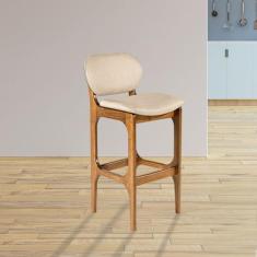 Banqueta Alta em Madeira Decor Estofada Linho Bege M58 RMI - Rio Madei