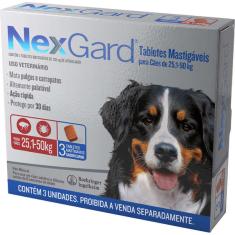 Antipulgas e Carrapatos NexGard 136 mg para Cães de 25,1 a 50 Kg - 3 Tabletes