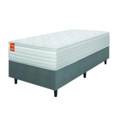 Cama Box Colchão Solteiro Molas Ensacadas Real 88x188x65cm Branco / Cinza Inducol - Suporta até 130kg por Pessoa
