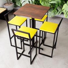 Conjunto Mesa Alta Bar Bistrô Quadrada Imbuia 4 Banquetas Confort Esto