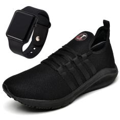 Tênis Masculino ConffortTop Preto + Relógio-Masculino