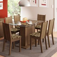 Conjunto Sala de Jantar Madesa Gales Mesa Tampo de Vidro com 6 Cadeiras