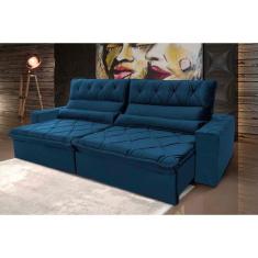 Sofá Retrátil Reclinável França 2,50m Suede Velut Azul Marinho c/ Molas no Assento - King House