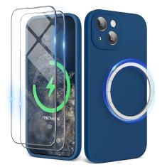 SURPHY Capa projetada para iPhone 15 (6,1 polegadas 2023) com MagSafe, 2 protetores de tela, proteção para câmera e silicone líquido Horizon Blue