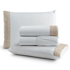 Jogo Cama Lençol Haia Casal Padrão Percal 200 Fios Algodão Guipir Bord