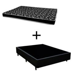 Cama Box Casal 138 Tecido Sintético Preto Com Colchão Hamburgo - 100% Espuma - D28 Preto 54x138x188